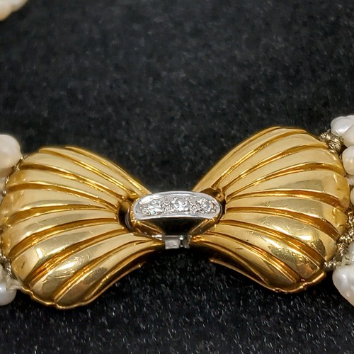 Vintage 14K Gold Diamond Clasp 9-Strand Rice Pearl Bracelet 585 Hallmarked 7.5" - Picture 6 of 21
