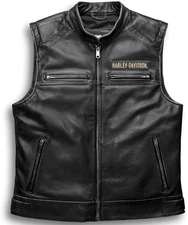 Harley Davidson's Men Biker Leather Vest - Iconic HD Black Motorcycle Style