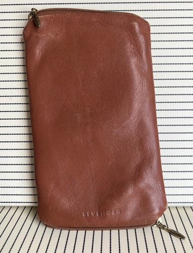 Vintage Levenger Leder Tasche mit doppelseitigem Reißverschluss - braun