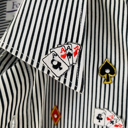 Vintage Fortune Las Vegas patches striped button down (Size: S) - Picture 2 of 8