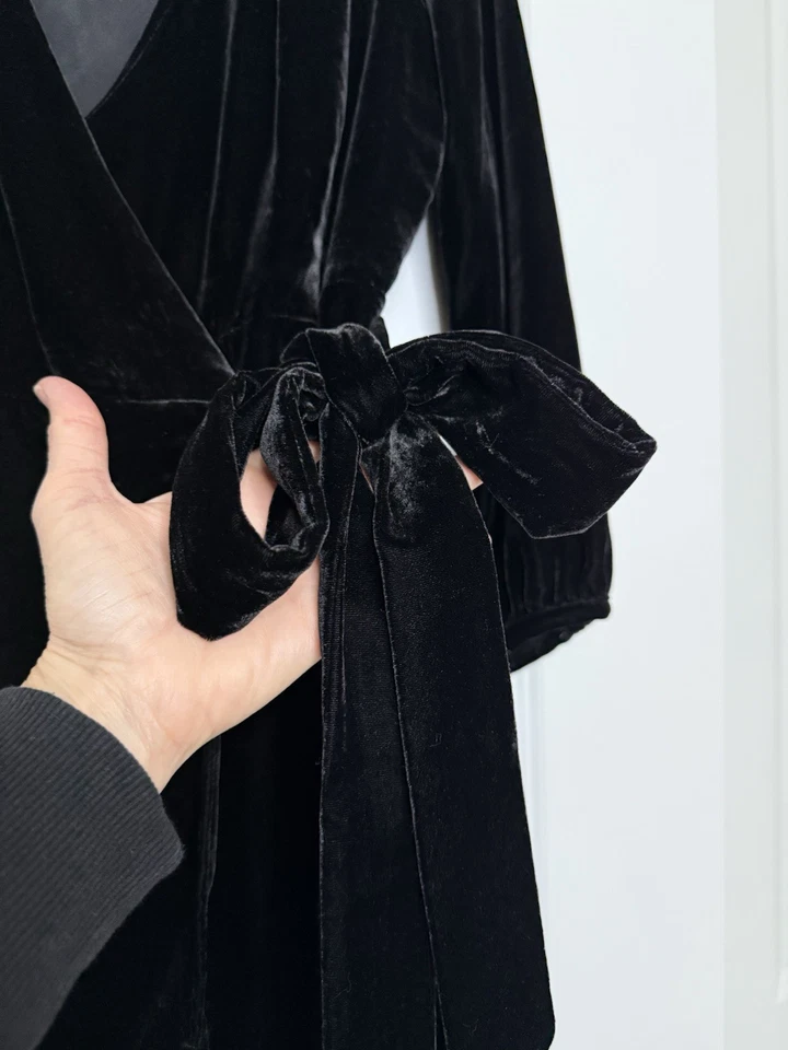 Vestido de festa J.Crew feminino veludo preto sólido forrado verdadeiro envoltório tamanho 6 excelente estado usado - Imagem 3 de 4