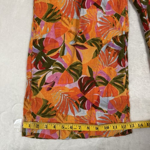 C&C California High Waist Wide Leg Linen Pants Size L Boho Orange Fruit Print - Picture 14 of 16