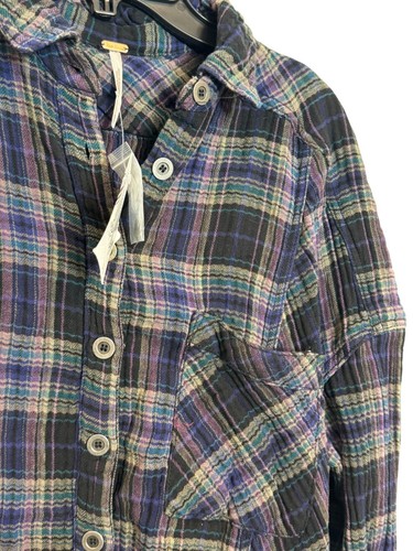 Free People Camicia a Quadri con Bottoni Donna XS Multicolore 100% Cotone Manica Lunga - Foto 3 di 6