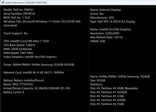 Dell XPS 14 9440 14.5" 3.2K OLED Táctil Ultra 7 155H 32GB 1TB SSD - Bueno - Imagen 2 de 24