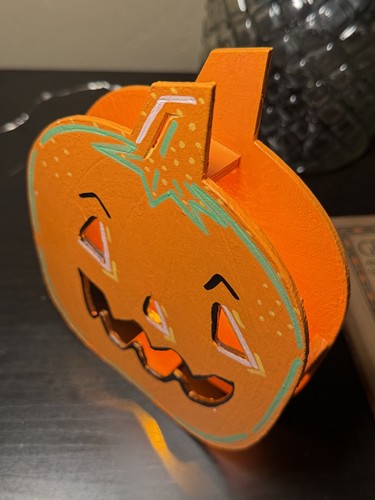 Handbemalter leuchtender Holzkürbis - Vintage Stil Halloween Jack-O-Laterne Deko - Bild 6 von 6