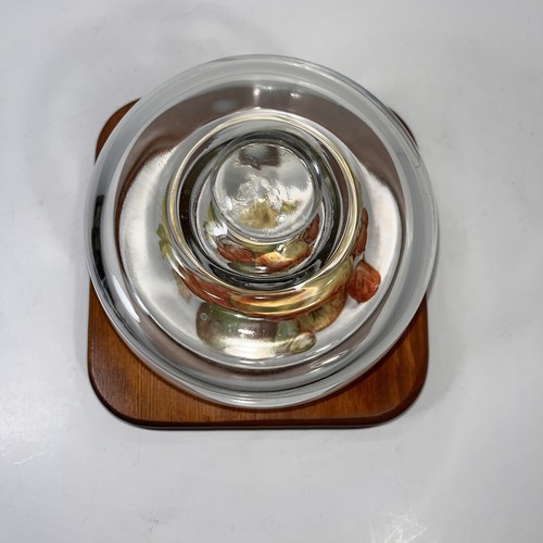 Vintage Wood & Tile Cheese Board Tray Storage With Glass Dome - Bild 2 von 9