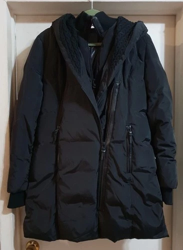 ATELIER NOIR BY RUDSAK BLACK  DOWN PUFFER COAT PARKA SIZE XXL CABLE KNIT HOOD