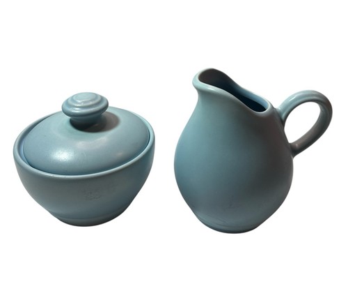 PFALTZGRAFF -- TERRACE AZURE - SUGAR BOWL WITH LID & CREAMER- POWDER BLUE - Picture 1 of 12