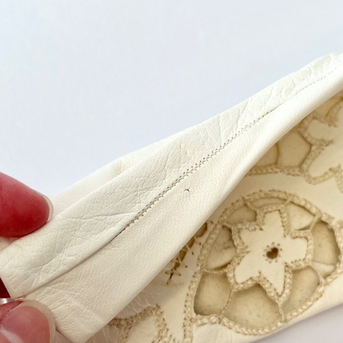 Guantes bordados florales recortados de cuero blancos para niños talla 7 Lavabile de colección para mujer - Imagen 8 de 13