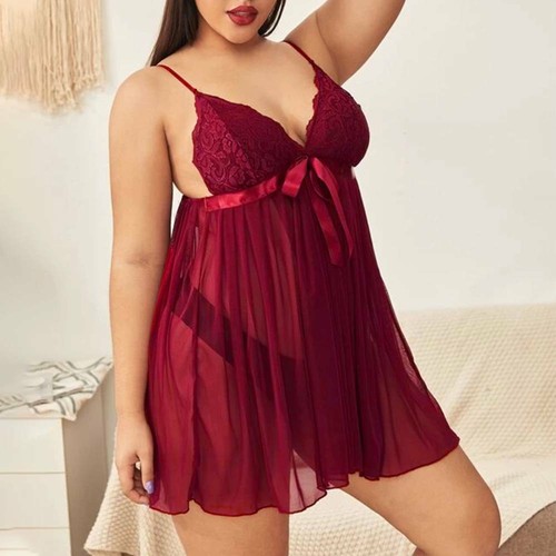 Womens Sexy Lace Lingerie Nightdress Babydoll Nightwear Thong Set Sleepwear Plus - Picture 6 of 19