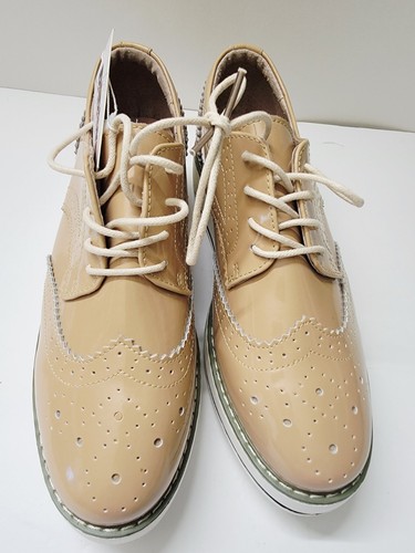 Dadawen Shoes Women’s Size 11 Platform Oxfords Lace Up Wingtip Patent Tan EU 43 - Picture 6 of 12