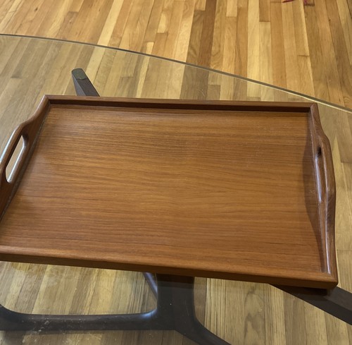 Large Vintage MCM Teak Wood Serving Tray Handles Danish Goodwood Style - Picture 5 of 5