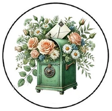 GREEN FLORAL MAILBOX ENVELOPE SEALS LABELS STICKERS PARTY FAVORS