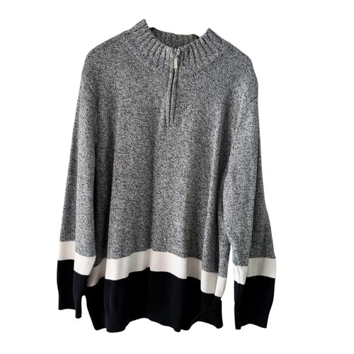 Karen Scott Woman 3X Gray Cotton Knit Color Block 1/4 Zip Pullover Sweater - Picture 2 of 10