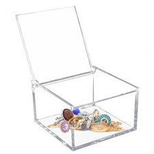 Clear Box with Hinged Lid, Countertop Acrylic Storage Box 4 x 4 x 2.4 Inch