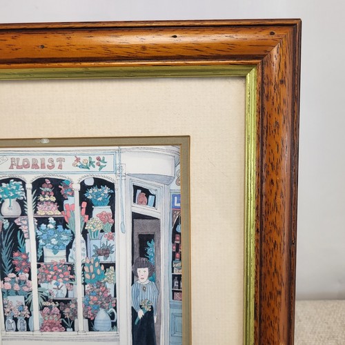 Vintage Framed Print - The Flower Shop by Barry Smith Wooden Frame 26 x 30cm UK - Picture 4 of 14