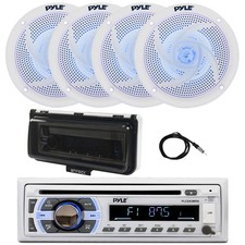 Pyle Marine Bluetooth CD Receiver, 4x 6.5" LED Speaker, Cover White , Antenna