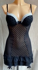 Next Push-up Suspender Cami, Black Spotted  Sheer Mesh, UK 32B, New,  28 Tag