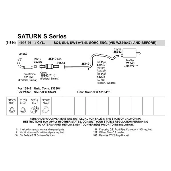 For Saturn SL1 1993-1999 Walker 52165 Aluminized Steel Exhaust Front Pipe Foto 3 de 4