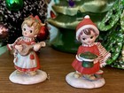 Adorable Lefton China Christmas Street Entertainers. Vintage Set of 2