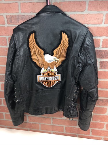 Giacca di pelle vintage HD Frontiers pelle meccanica arancione arte Harley Davidson HD - Foto 5 di 12