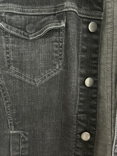 Eileen Fisher Denim Jean Jacket Gray Black Organic Cotton Stretch Trucker USA S - Picture 3 of 6