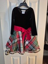 Bonnie Jean Girls Holiday Dress Black Velvet Top Plaid Skirt  Red Bow
