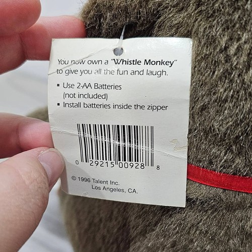 Sensor Whistle Monkey Love You NEW WITH TAG WORKS brown plush Vintage gorilla - Picture 5 of 9