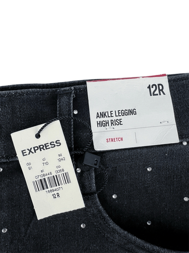 Express Black Rhinestone High Rise Ankle Legging Stretch Skinny Jeans Size 12 - Picture 6 of 9