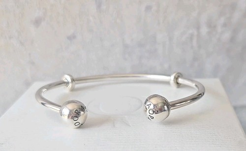 Genuine Silver Pandora Open Cuff Bangle Charm Bracelet Size 2 17.5cm S925 ALE - Picture 4 of 10