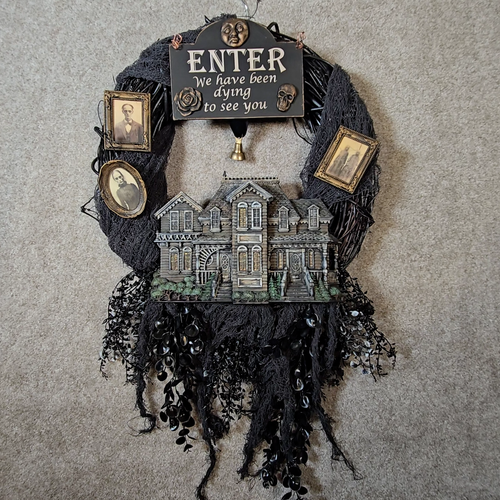OOAK Haunted House Ghosts Ephemera Spooky Wall Hanging Door Wreath Humor Decor - Video 1 of 1