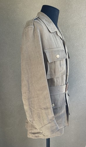 HOLLAND & HOLLAND Safari Jacket, Khaki Green Linen, Made in France, Belted, M - Picture 4 of 9