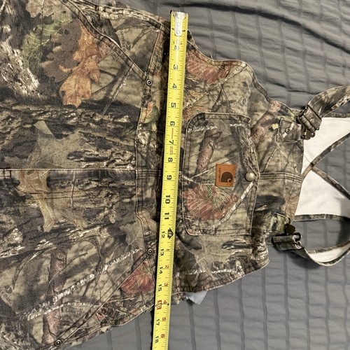 Carhartt Bibs Youth Size 14 Real Tree Camo Overalls Canvas Insulated Double Knee - Picture 10 of 11