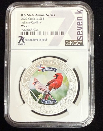 2022 Cook Island U.S. State Animal Series 1oz Silver Indiana Cardinal - NGC MS70 - Picture 3 of 4