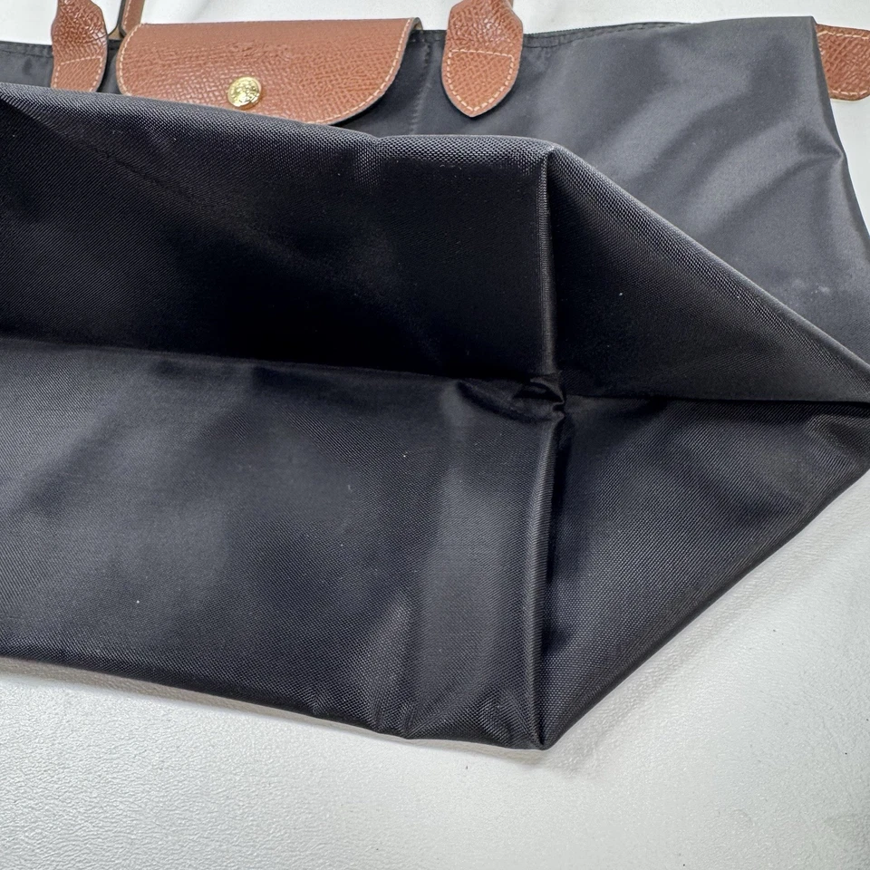 Longchamp Le Pliage Black Nylon & Brown Leather Large Folding Tote Shoulder Bag - Image 4 of 4