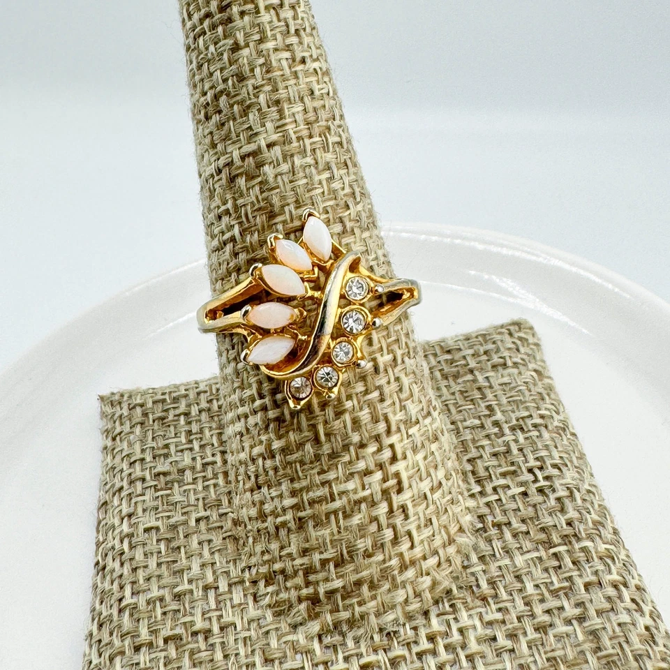 Anillo Vintage Oro Relleno Ópalo Estrás Retro Glamour Art Deco Estilo Flor Foto 4 de 4