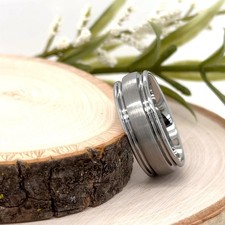 Durable 8mm Tungsten Carbide Ring Groove Brushed Beveled Satin Edges Band