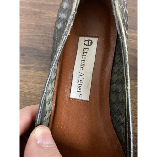 Ballerine vintage anni 90 Etienne Aigner donna pelle intrecciata nera tacco corto 7,5 - Foto 3 di 13