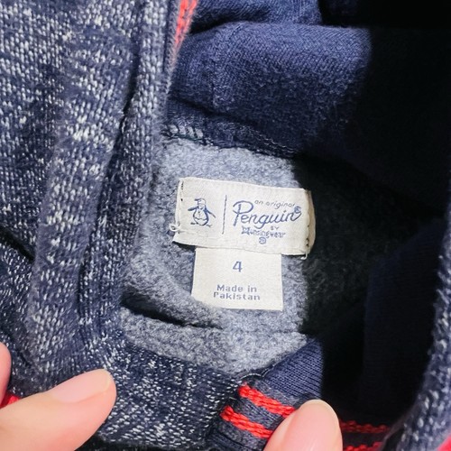 Penguin kids boys long sleeve red white blue Americana pullover hoodie size 4 - Picture 3 of 10
