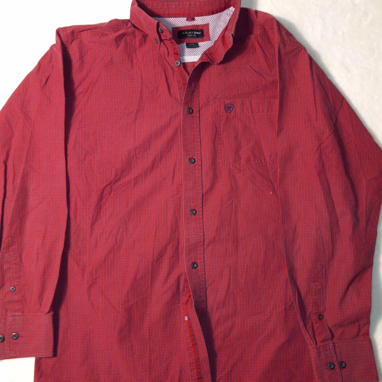 Ariat Shirt Mens Large Red Plaid Pro Series Workwear Button Down Long Sleeve