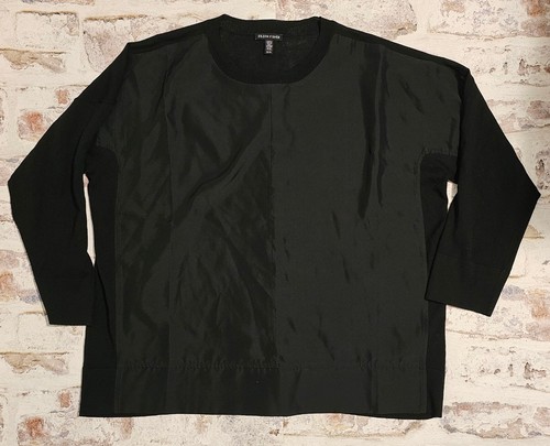 Eileen Fisher Seide Tunika Bluse schwarz Gr. XL Lyocell Nylon Rücken schick klassisch