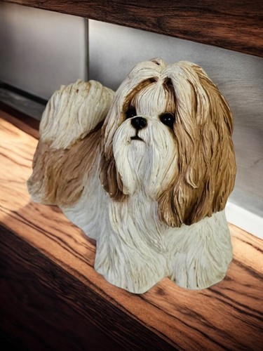 De Colección Shih Tzu Perro Escultura Realista Piedra Arenisca Estatuilla Artista Firmada Estatua - Imagen 1 de 9