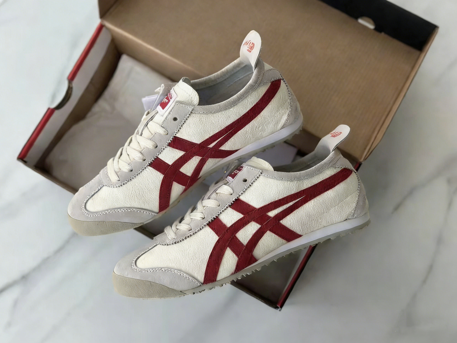2025 Onitsuka Tiger Mexico 66 Classic Unisex Shoes Beige/Red Vintage Sneakers