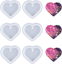 6 Pcs Heart Shape Resin Mold Keychain Charms Silicone Jewelry Casting for DIY Cr