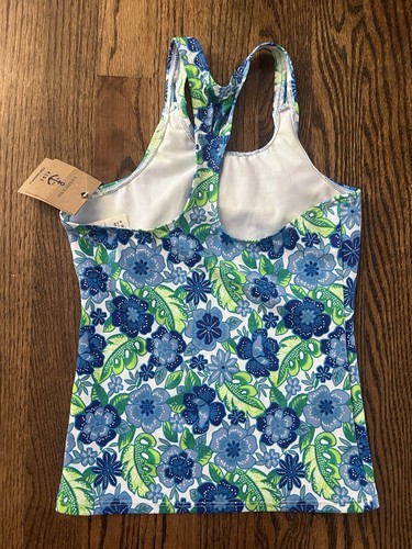 NWT Lands End Kids Girls Size 8 Blue Floral Classic Tankini Swim Top - Picture 2 of 3