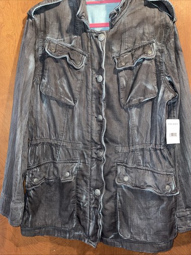 NEW, Free People Womens Textured Military Jacket in Dark Gray SZ M #SJ1048 - 第 3/4 張圖片
