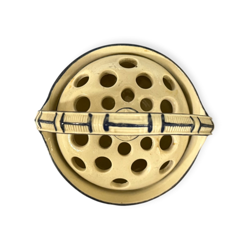 Antique Creamware Potpourri Basket with Pierced Lid & Handle – Blue Trim - Picture 6 of 12