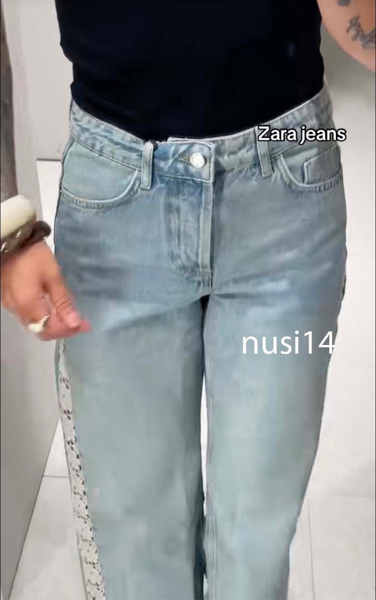 ZARA NEW WOMAN Z1975 HIGH WAIST WIDE LEG JEANS CROCHET FLORAL PANT