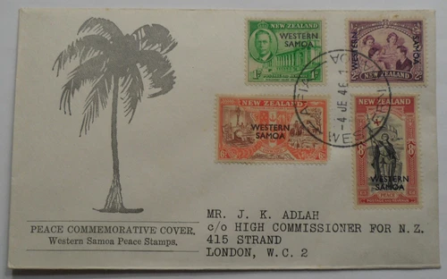 WORLD FDC : NEW ZEALAND 1946 WESTERN SAMOA OVPT PEACE COMMEMORATIVE FDC TO UK