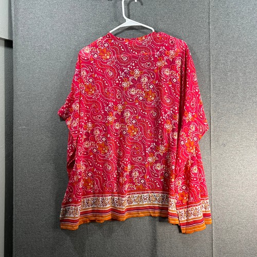 Belle by Kim Gravel Border Print Woven Cardigan Lipstick Pink Small - Picture 2 of 9